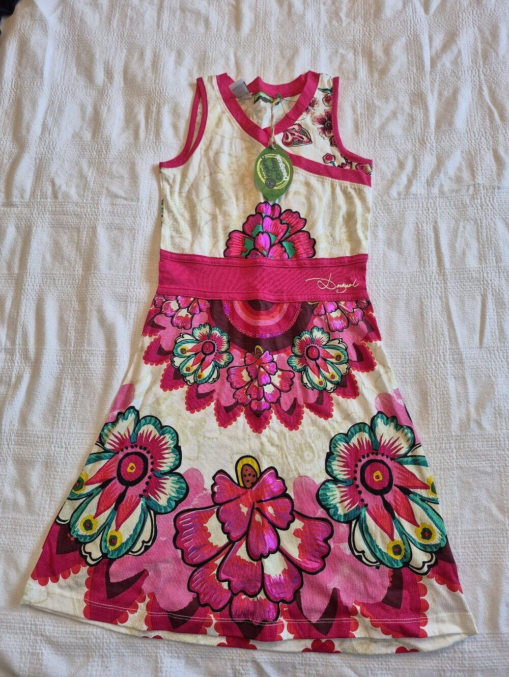 Desigual girls size 11/12 sleeveless floral dress with gems, NEW